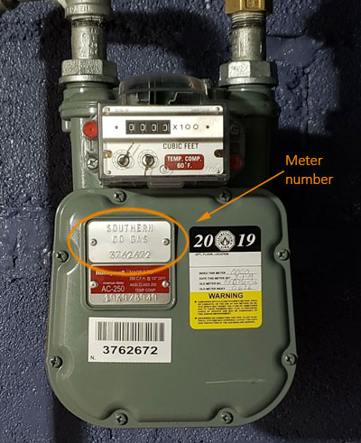 Photo showing the AMR location on a natural gas meter
